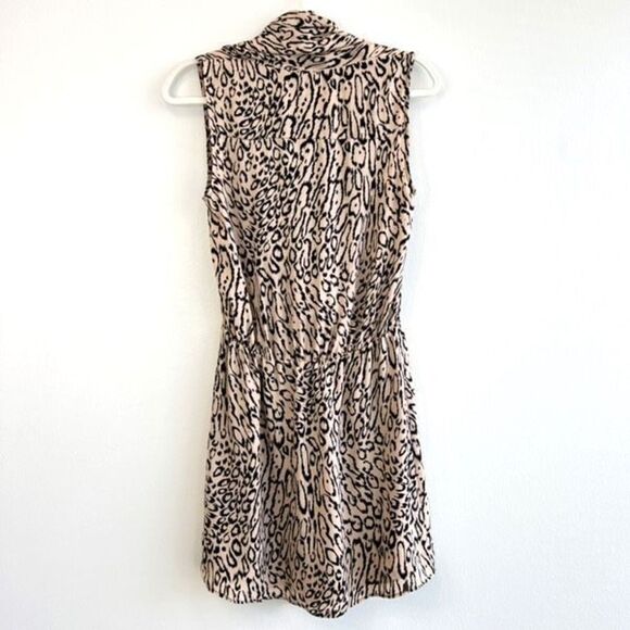 Parker Women’s XS Wrap Surplice Leopard Print Midi Dress Sleeveless 100% Silk - Picture 6 of 12